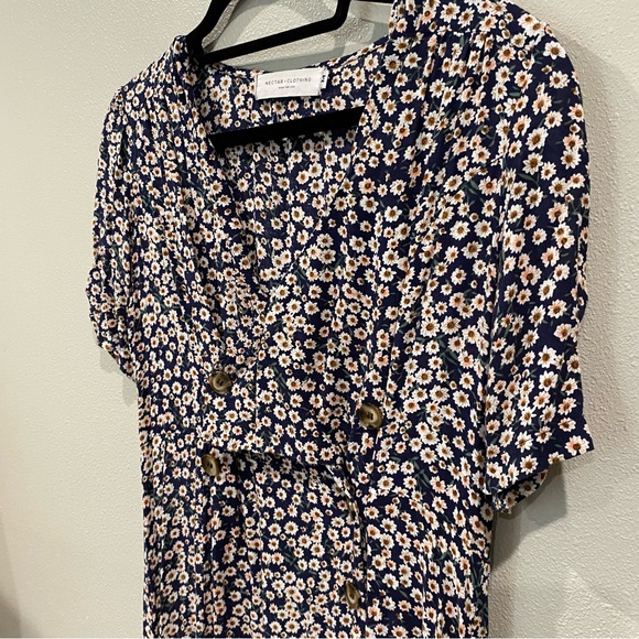 Nectar Clothing Floral Midi Dress Front Slits Blue Medium - Picture 2 of 11